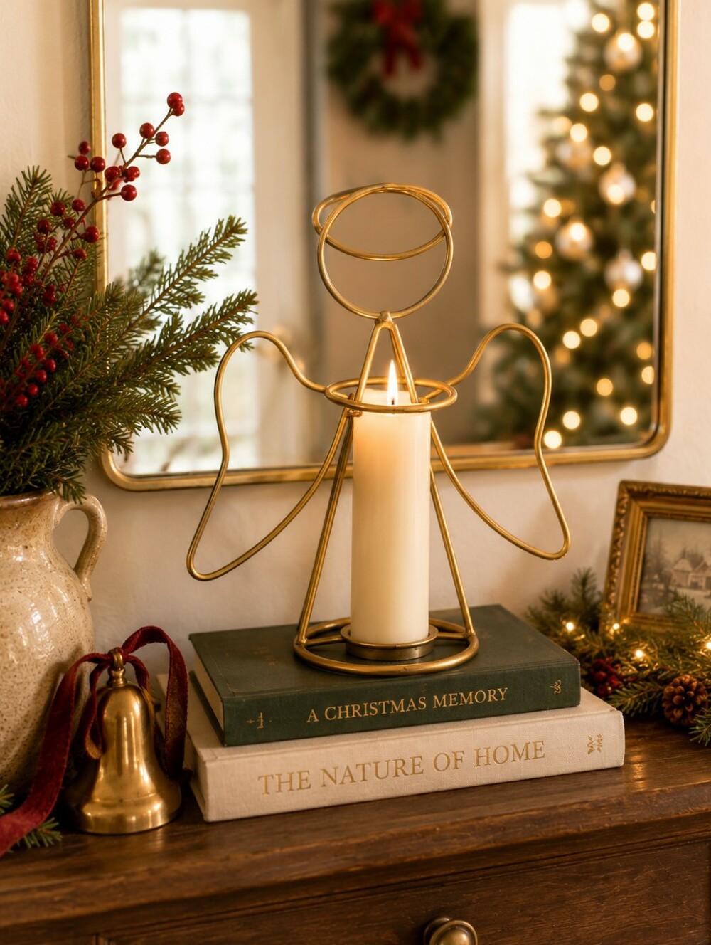 Vintage Brass Gold Wire Angel Sculpture Candle Holder
